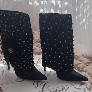 Elegant Black Embellished Women's Boots